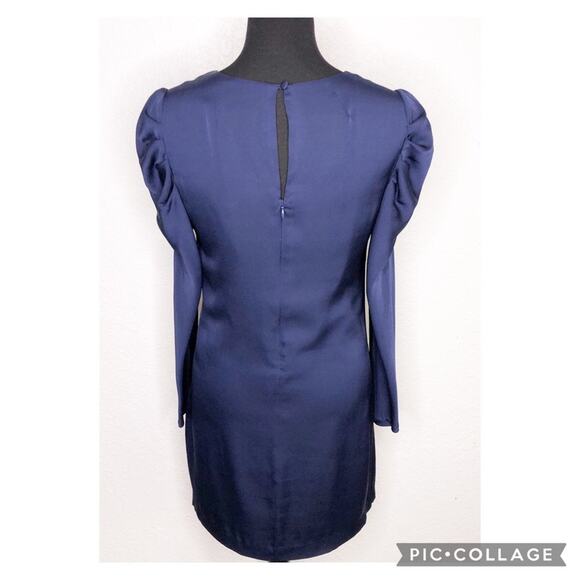 Milly navy blue puff shoulder v neck silk dress size 2 - Picture 16 of 16